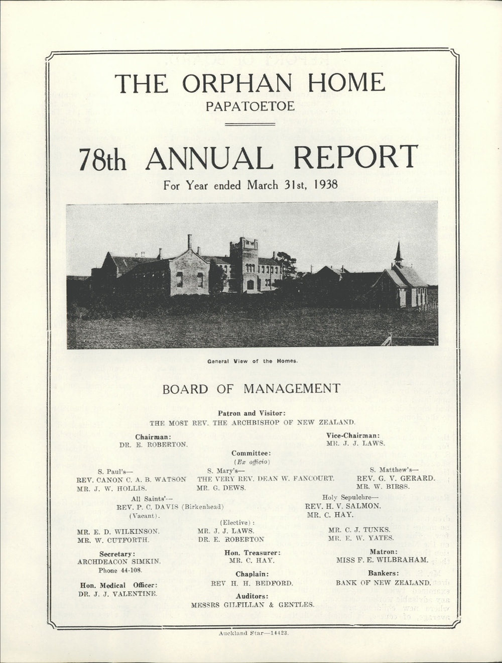 The Orphan Home Annual Report 1938