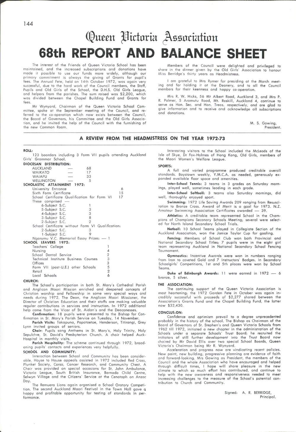 Queen Victoria Association Report 1973