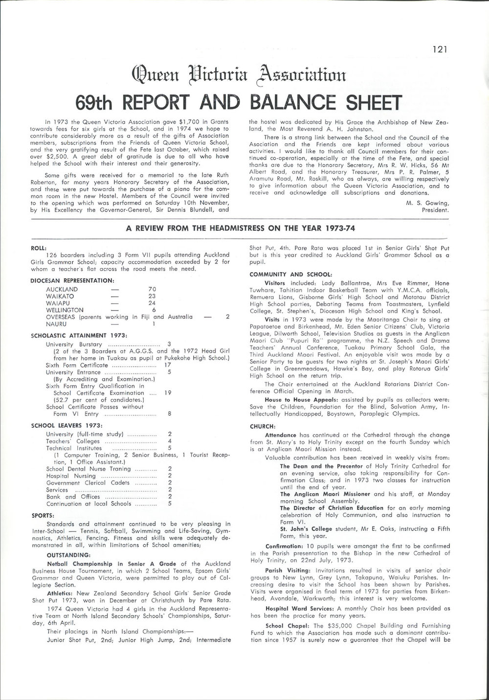 Queen Victoria Association Report 1974