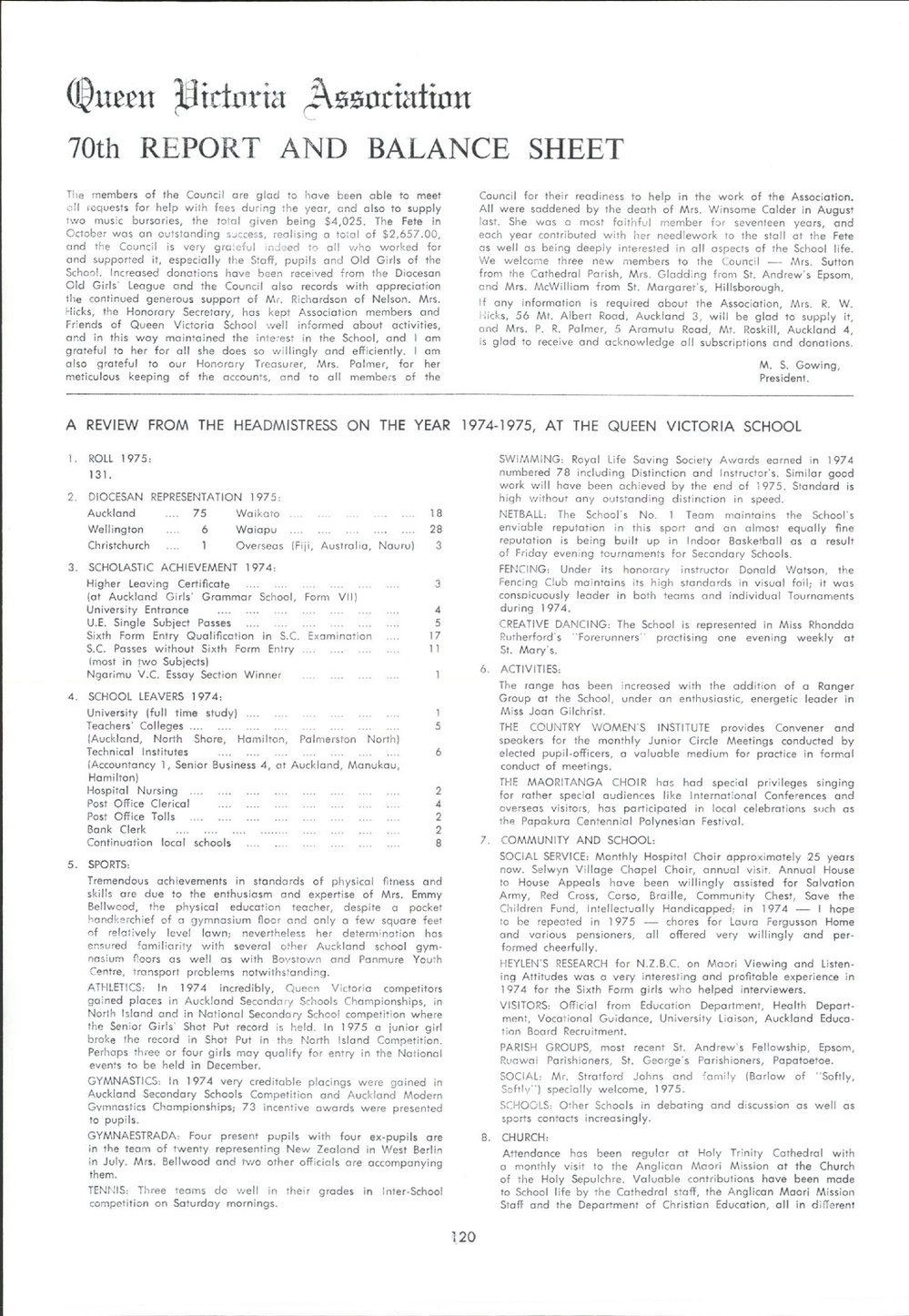 Queen Victoria Association Report 1975