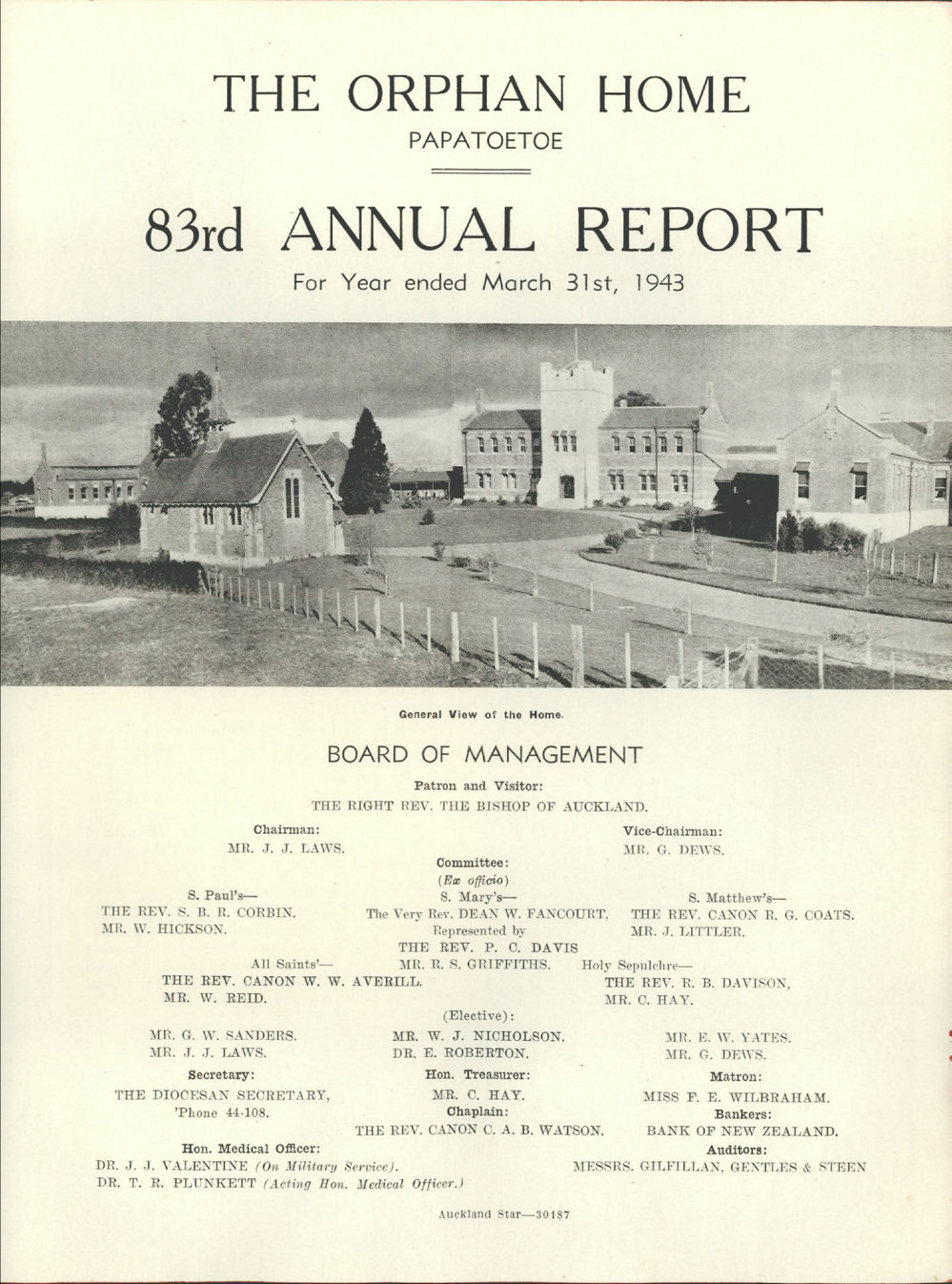 The Orphan Home Annual Report 1943