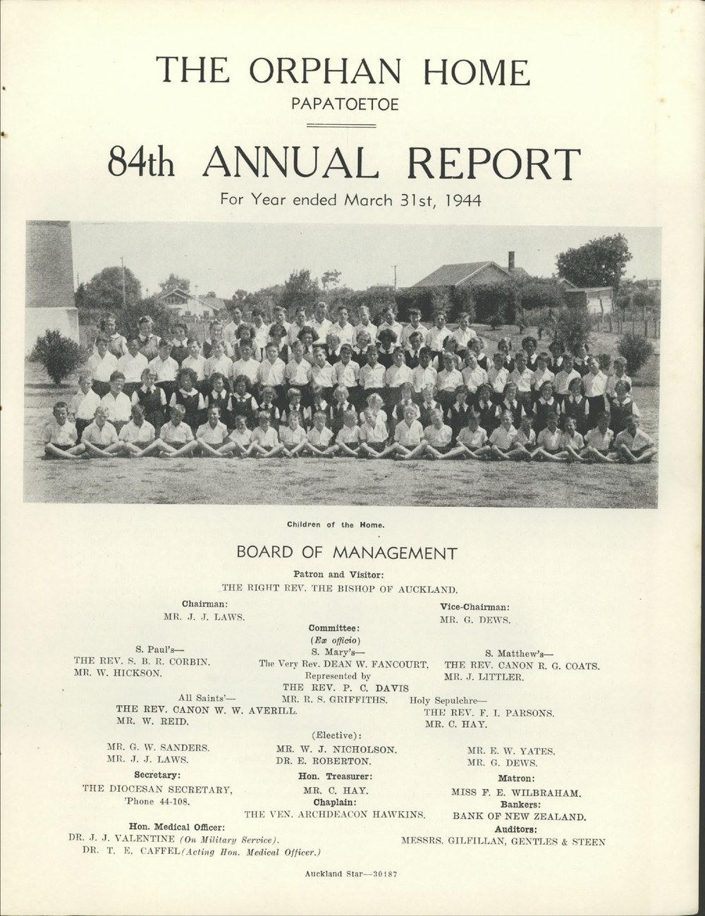 The Orphan Home Annual Report 1944