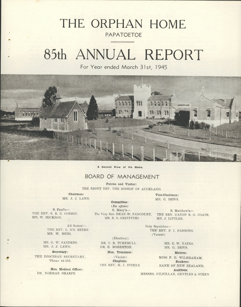 The Orphan Home Annual Report 1945