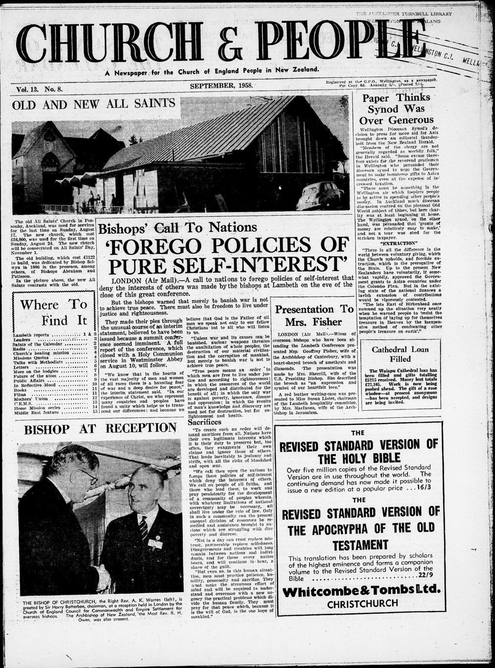 Church &amp; People: September 1958