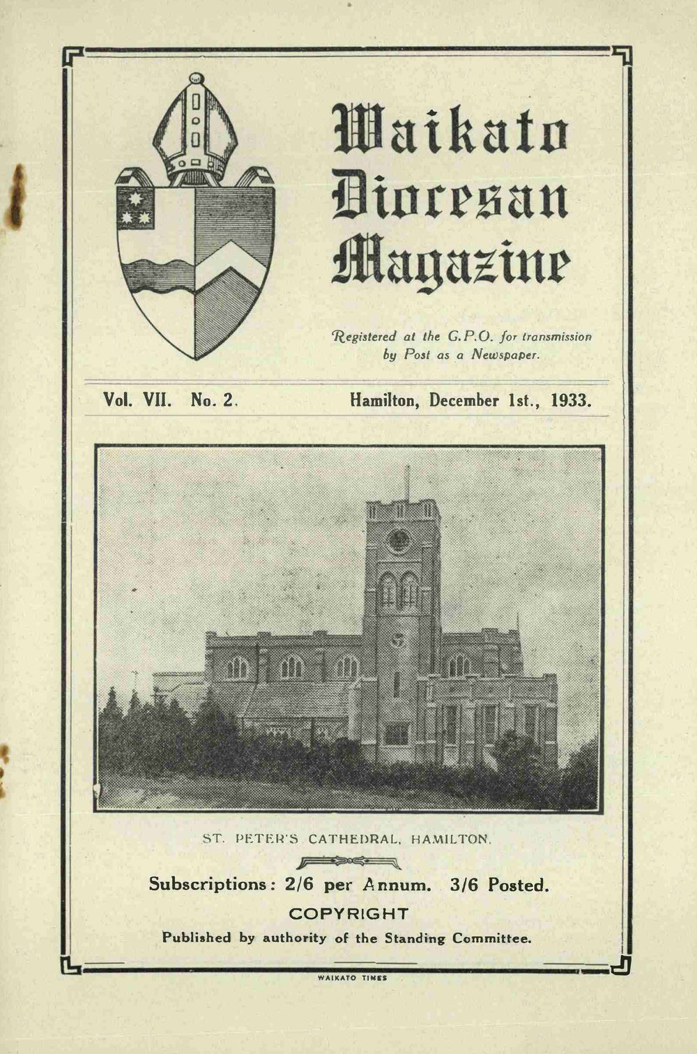 Waikato Diocesan Magazine December 1933