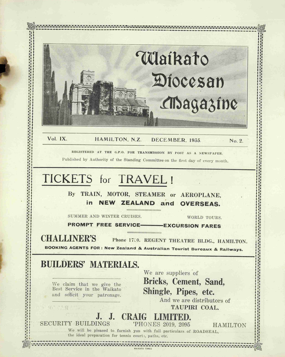 Waikato Diocesan Magazine December 1935