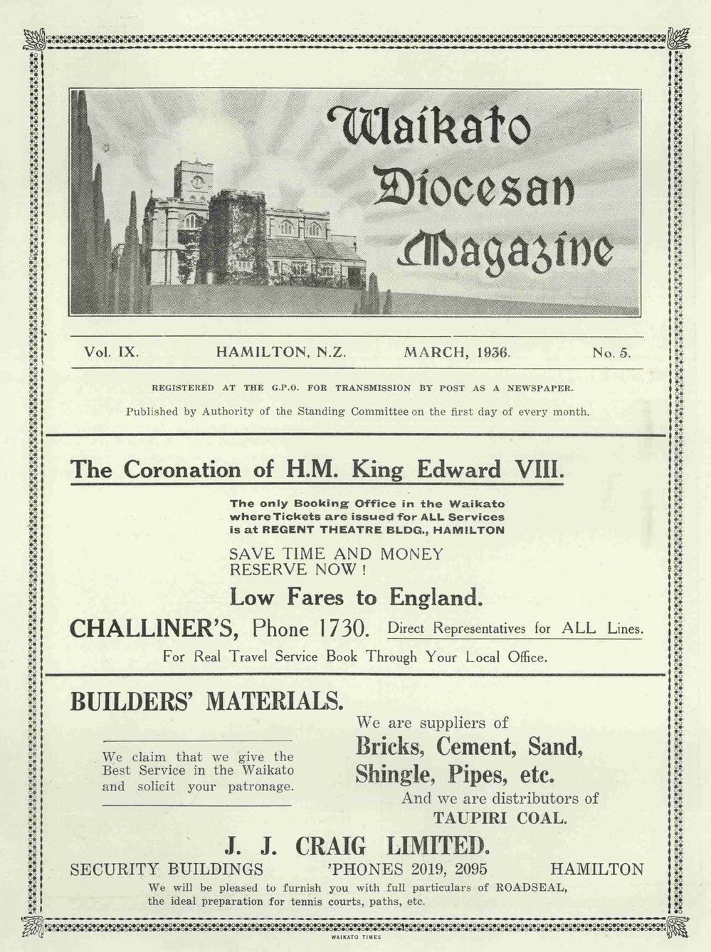 Waikato Diocesan Magazine March 1936