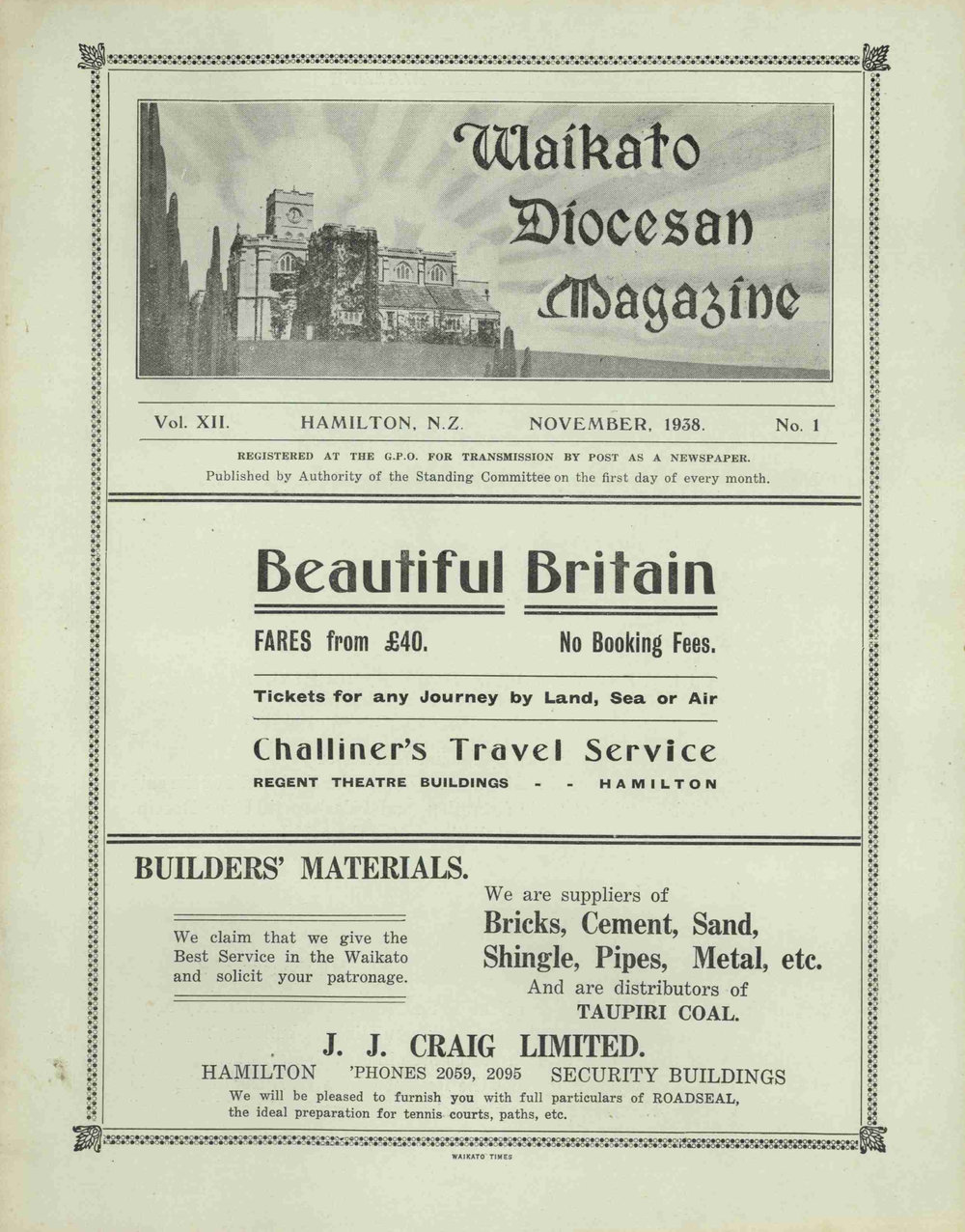 Waikato Diocesan Magazine November 1938
