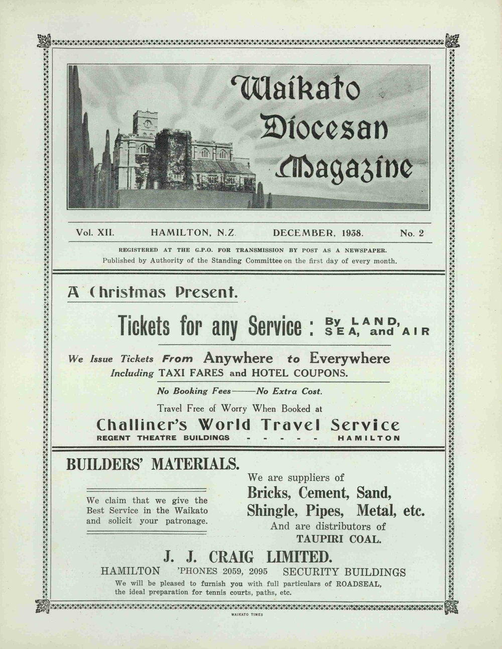 Waikato Diocesan Magazine December 1938