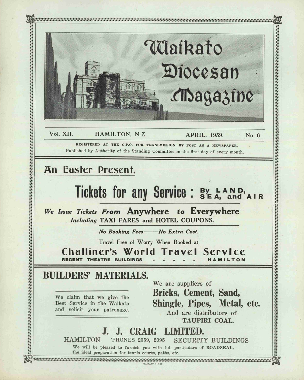 Waikato Diocesan Magazine April 1939