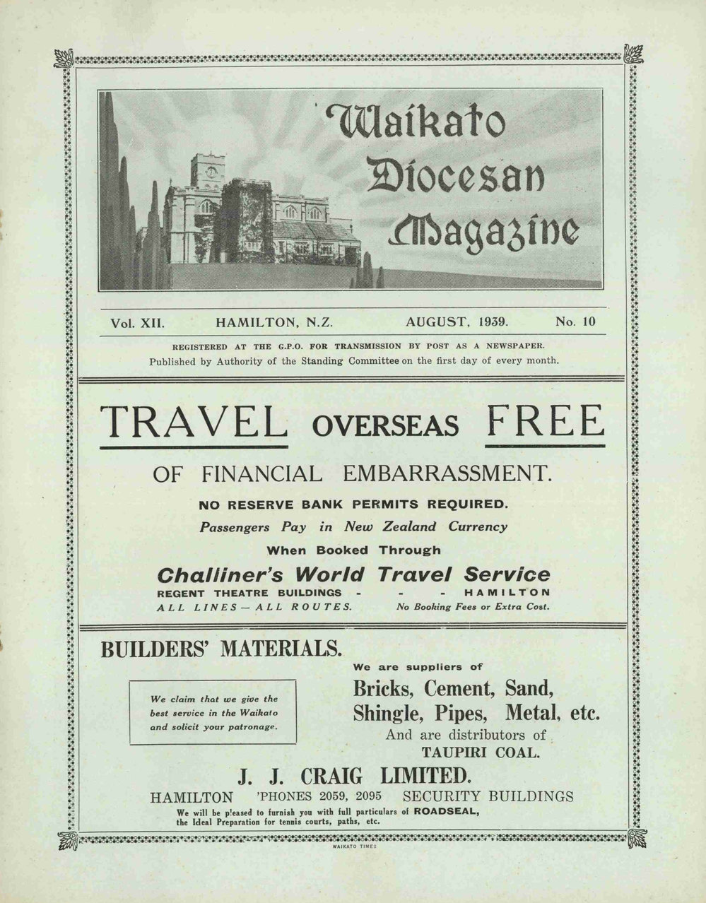 Waikato Diocesan Magazine August 1939