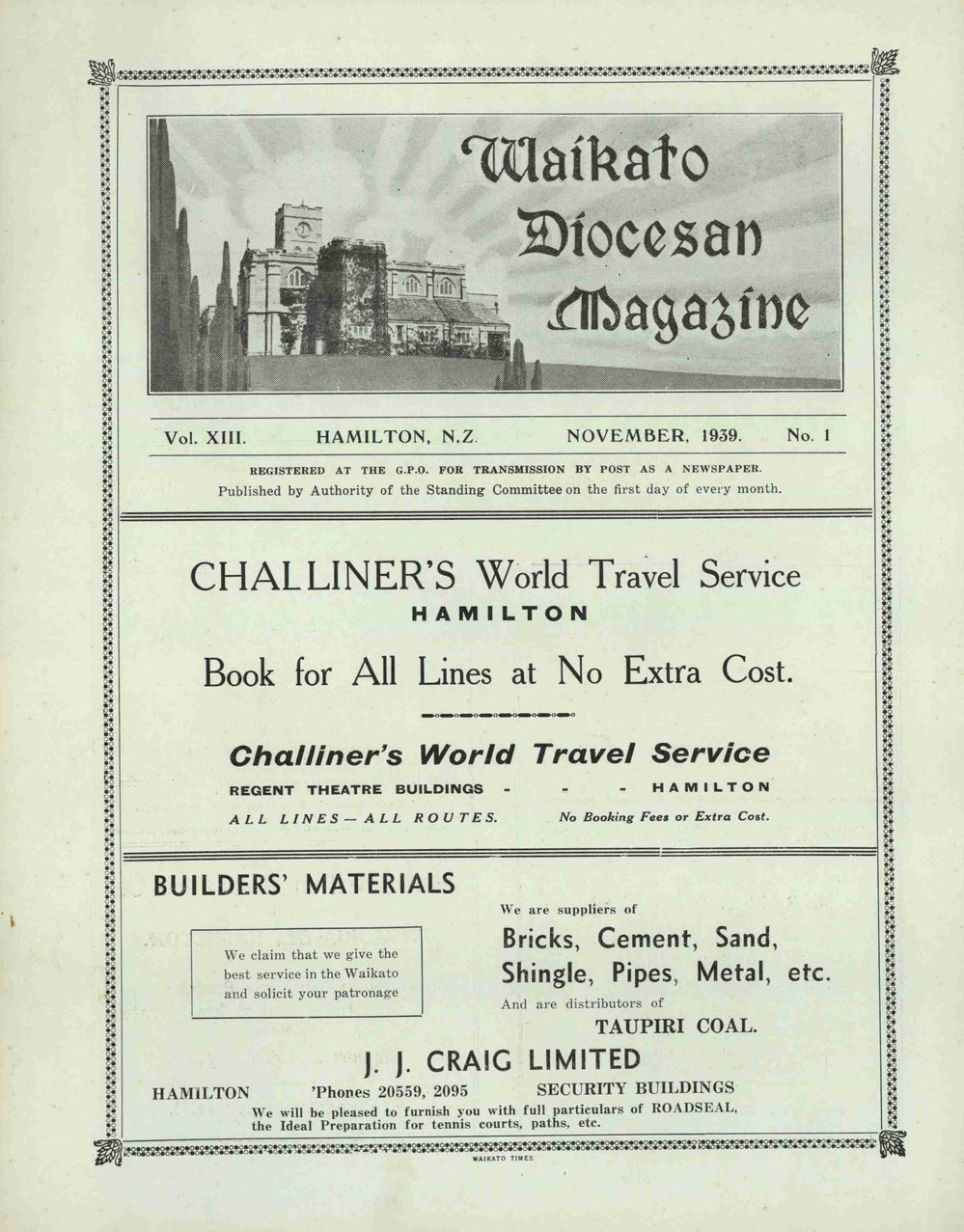 Waikato Diocesan Magazine November 1939