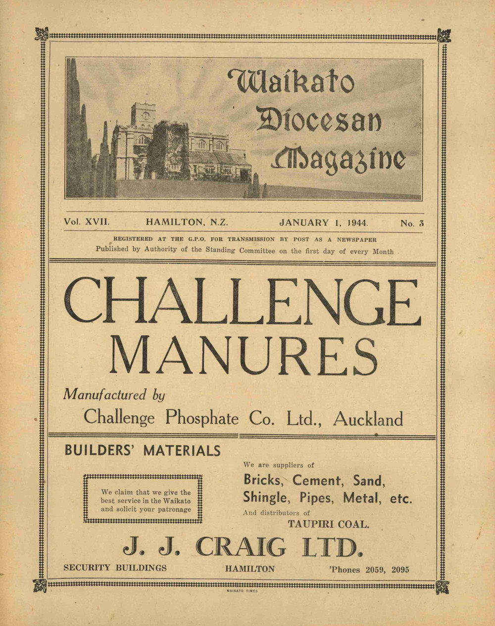 Waikato Diocesan Magazine January 1944