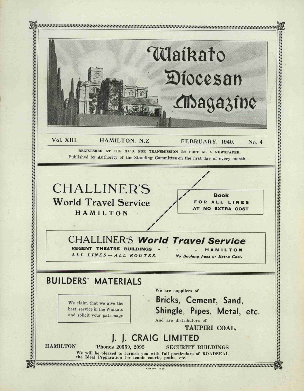Waikato Diocesan Magazine February 1940