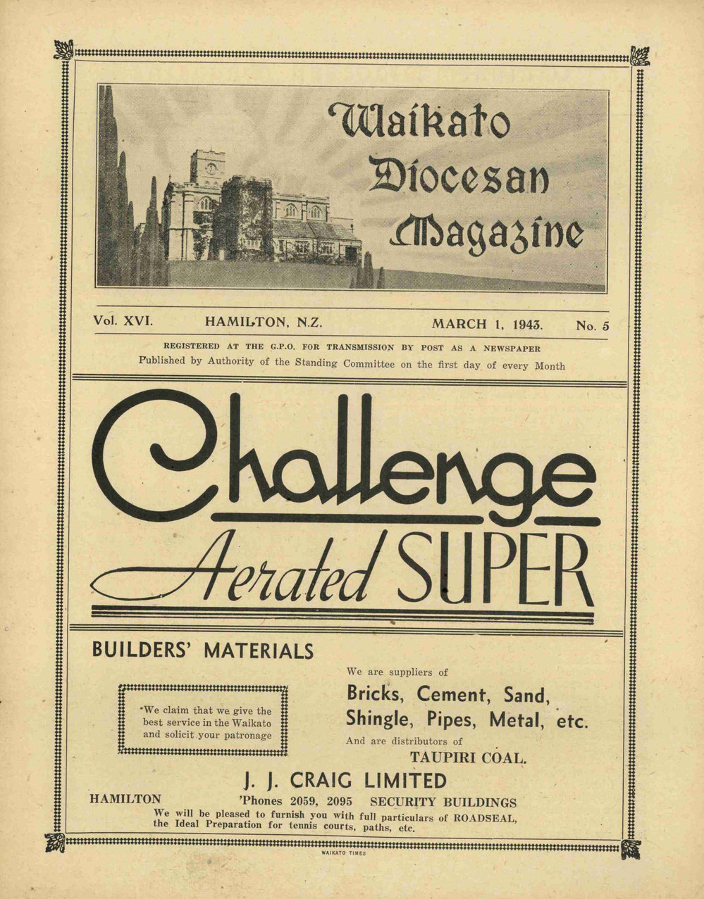 Waikato Diocesan Magazine March 1943