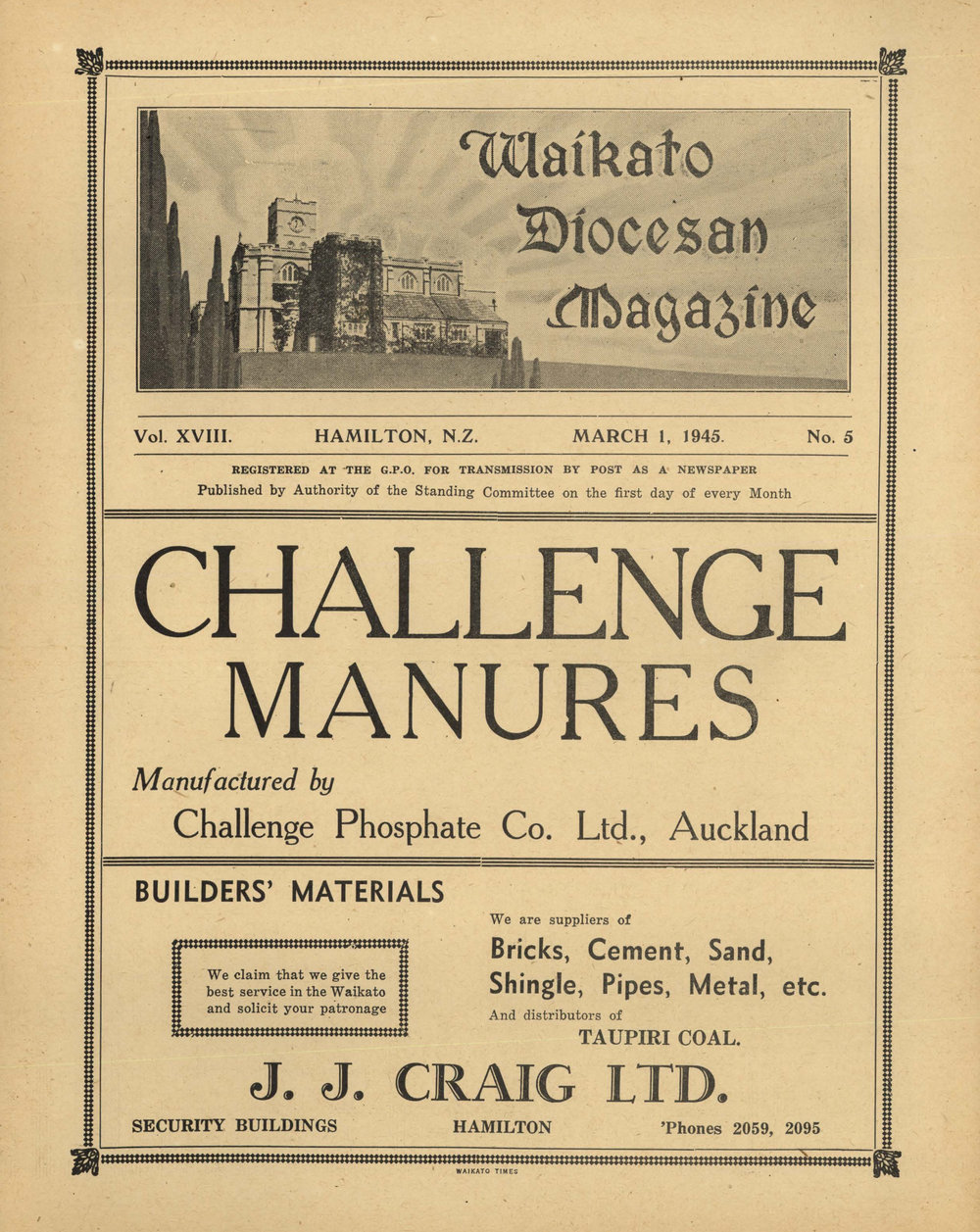 Waikato Diocesan Magazine March 1945