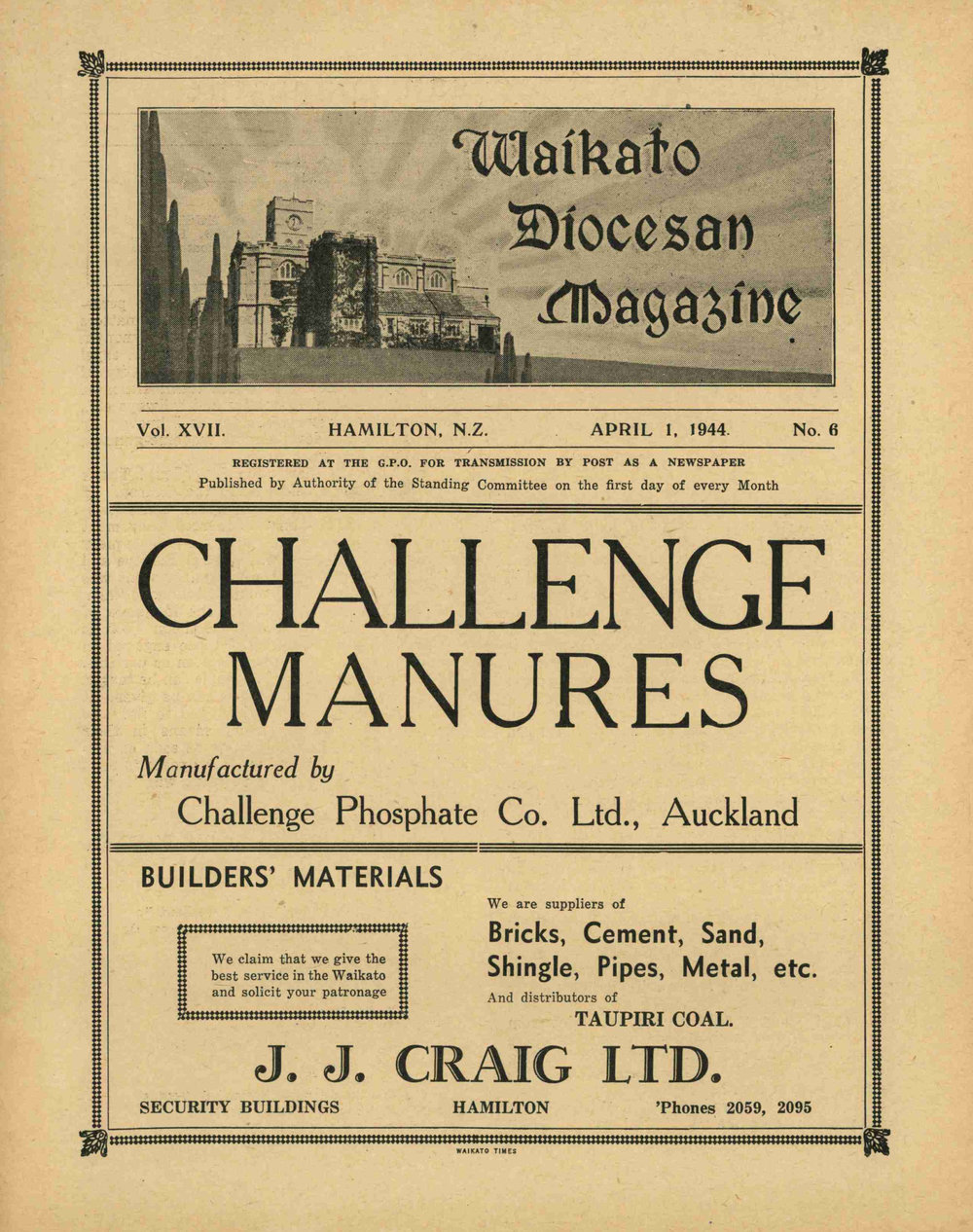 Waikato Diocesan Magazine April 1944