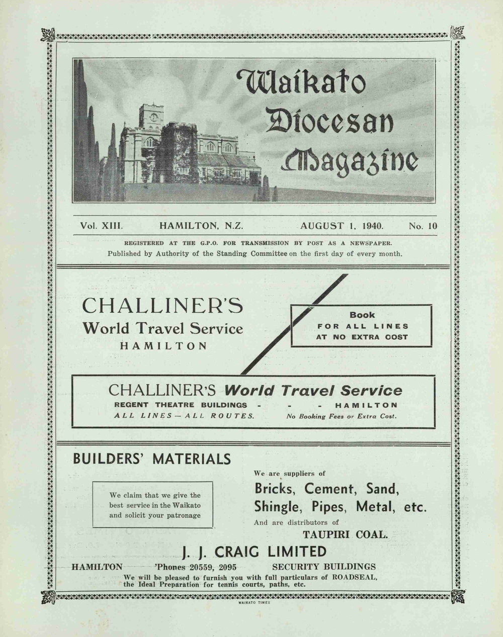 Waikato Diocesan Magazine August 1940
