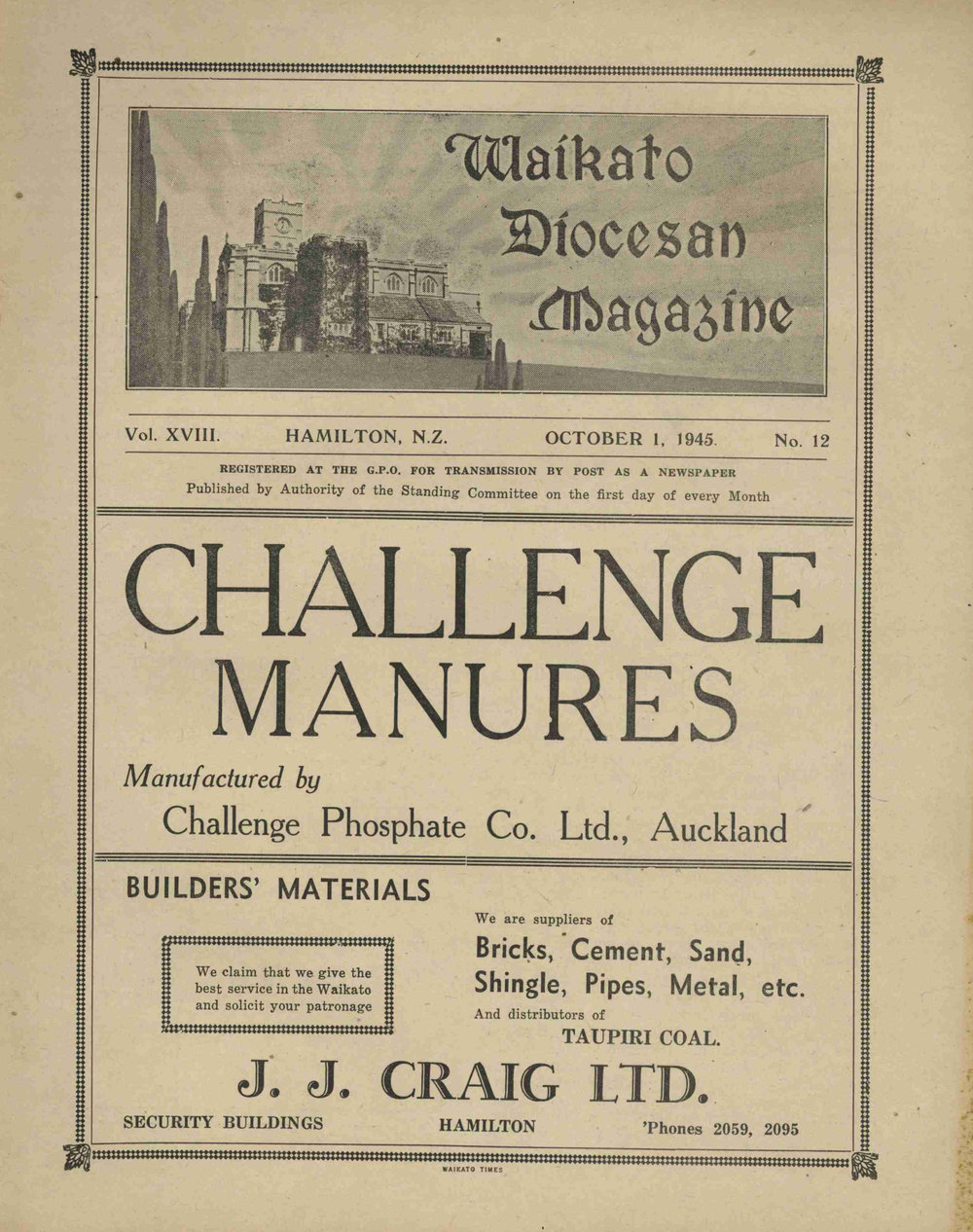 Waikato Diocesan Magazine October 1945