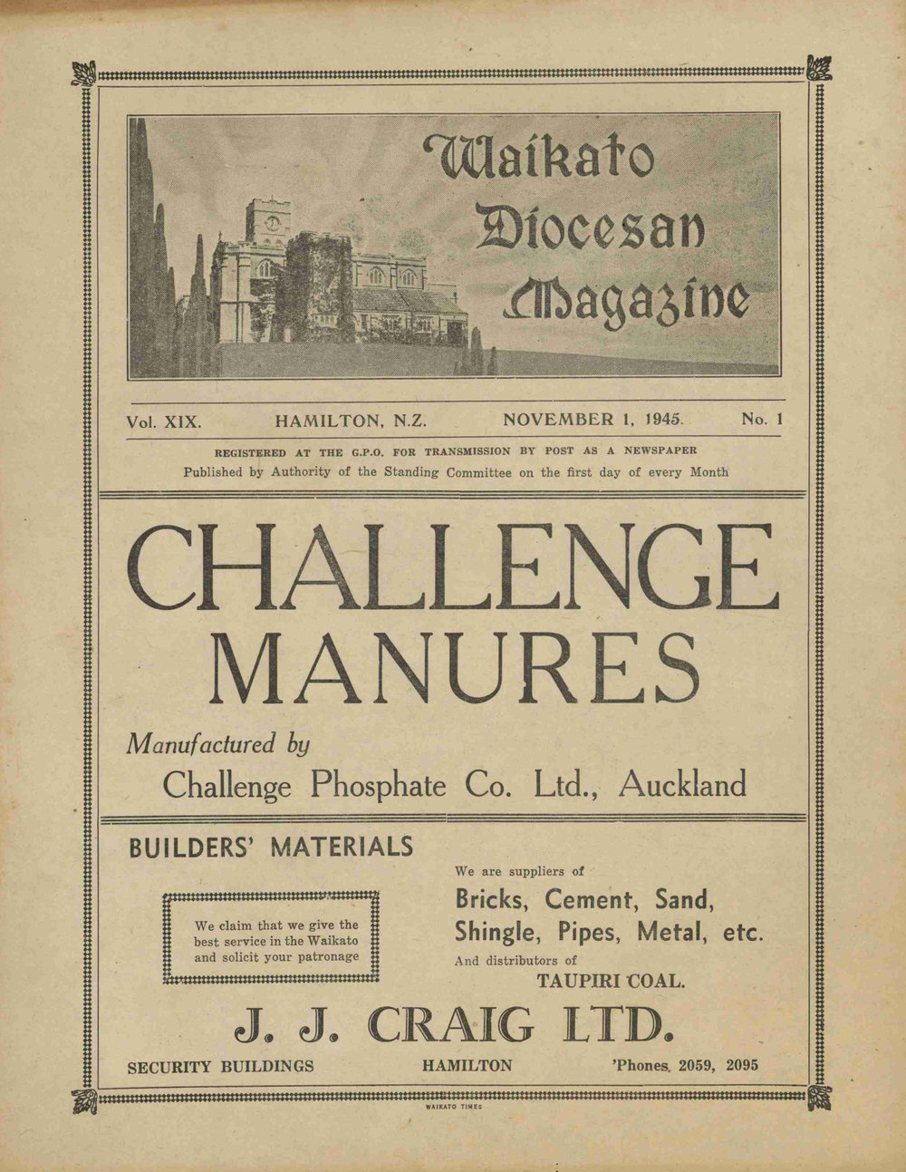 Waikato Diocesan Magazine Gazette November 1945