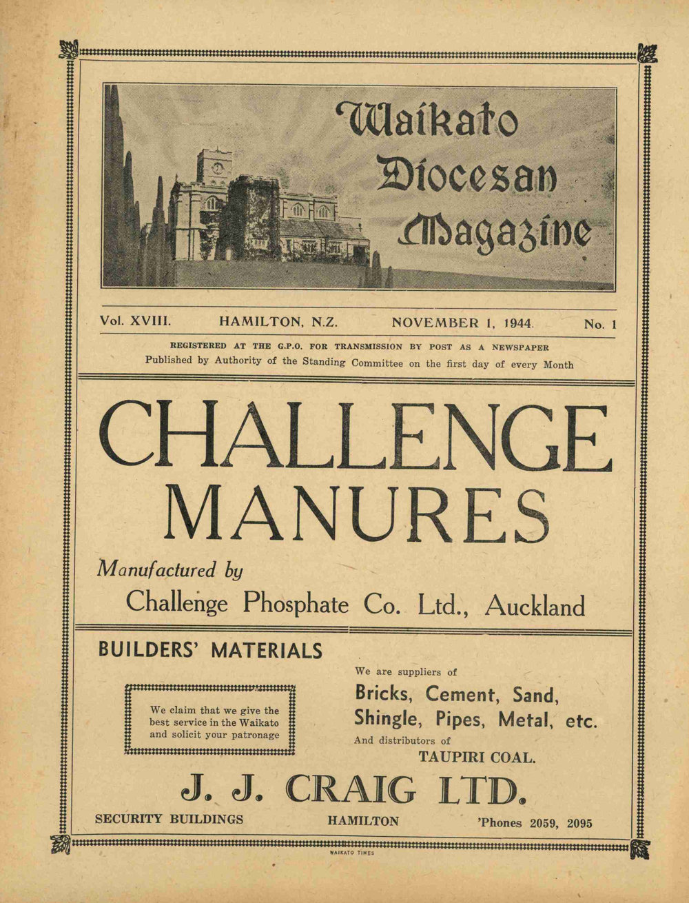 Waikato Diocesan Magazine November 1944