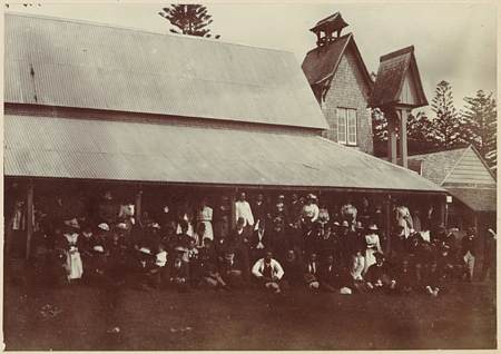 Norfolk Islanders and Mission Staff Outside the Dining hall, St Barnabas Day
