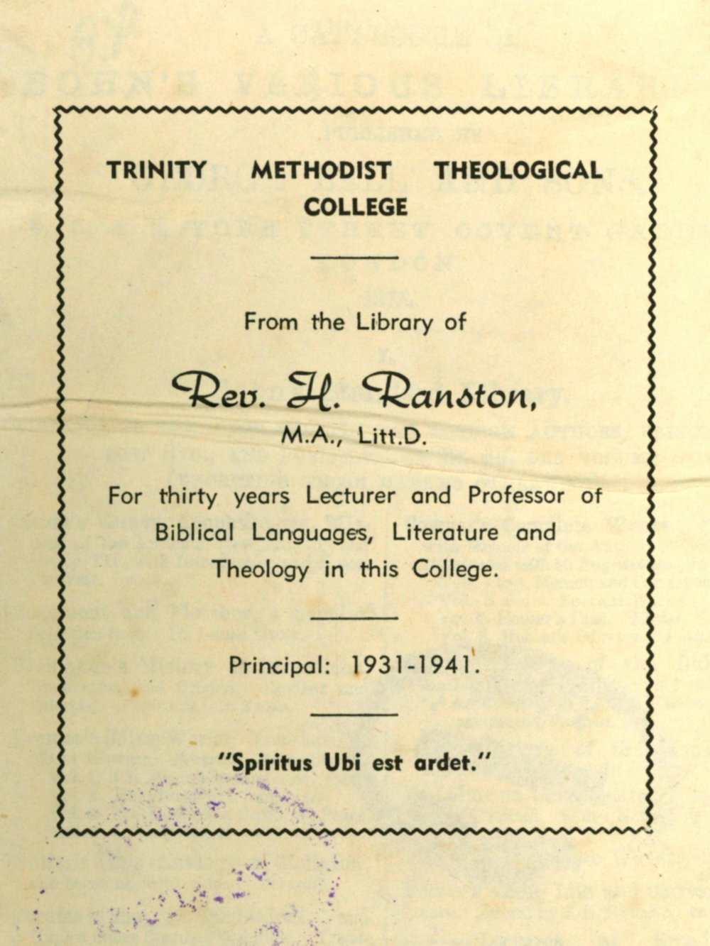 Rev. H. Ranston, M.A., Litt.D