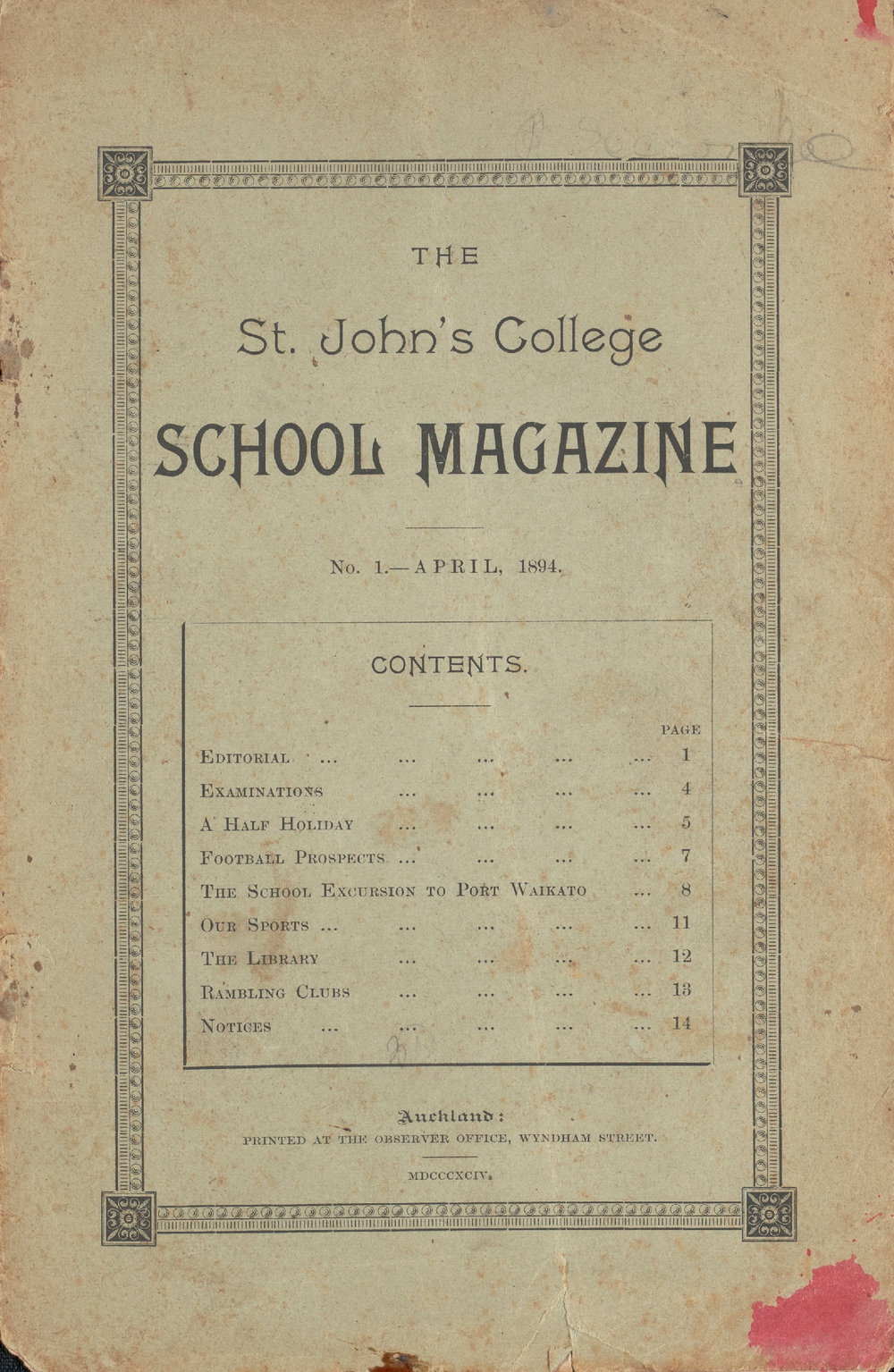 St John's Collegiate School Magazine April 1894