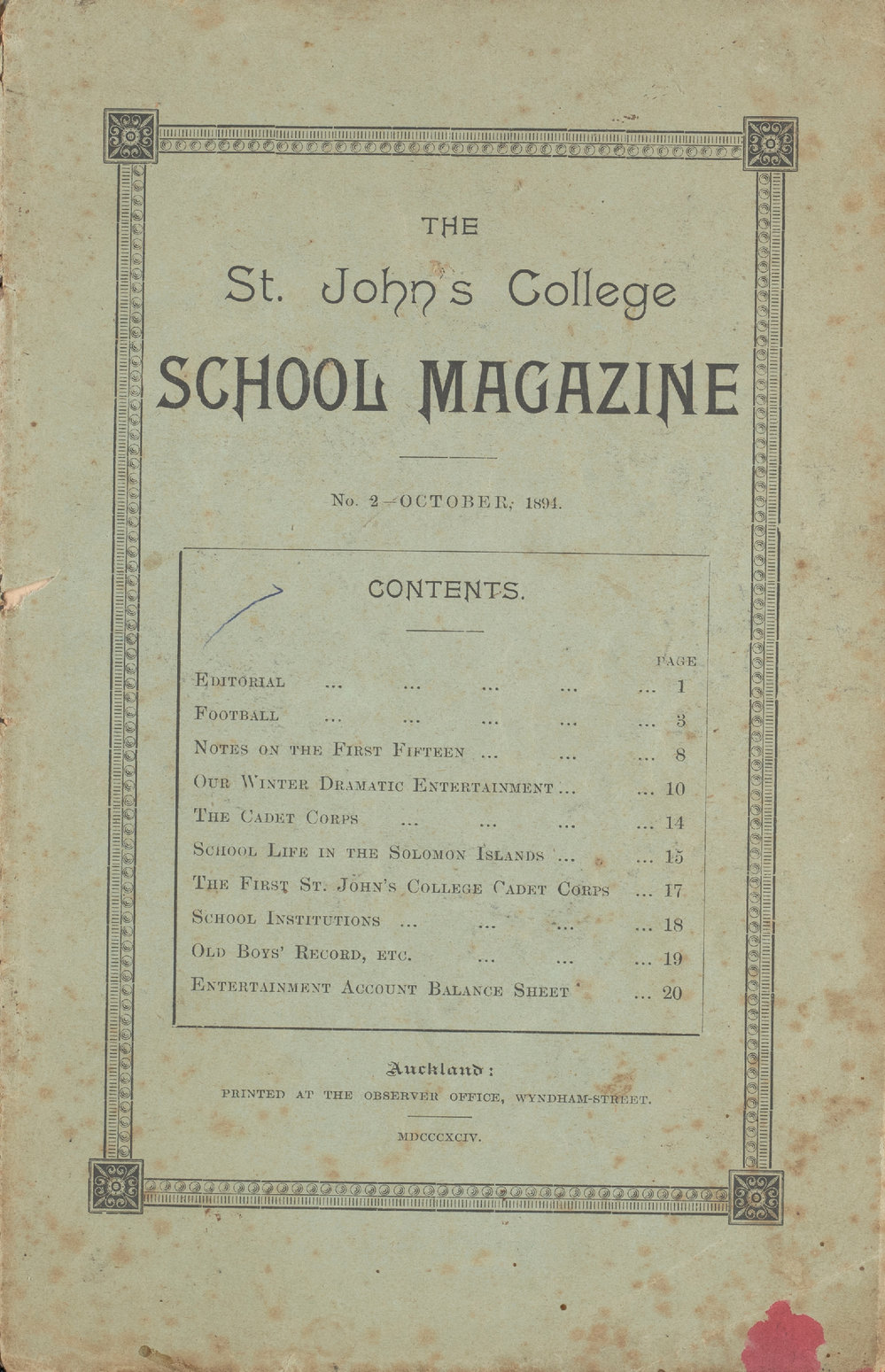 St John's Collegiate School Magazine October 1894