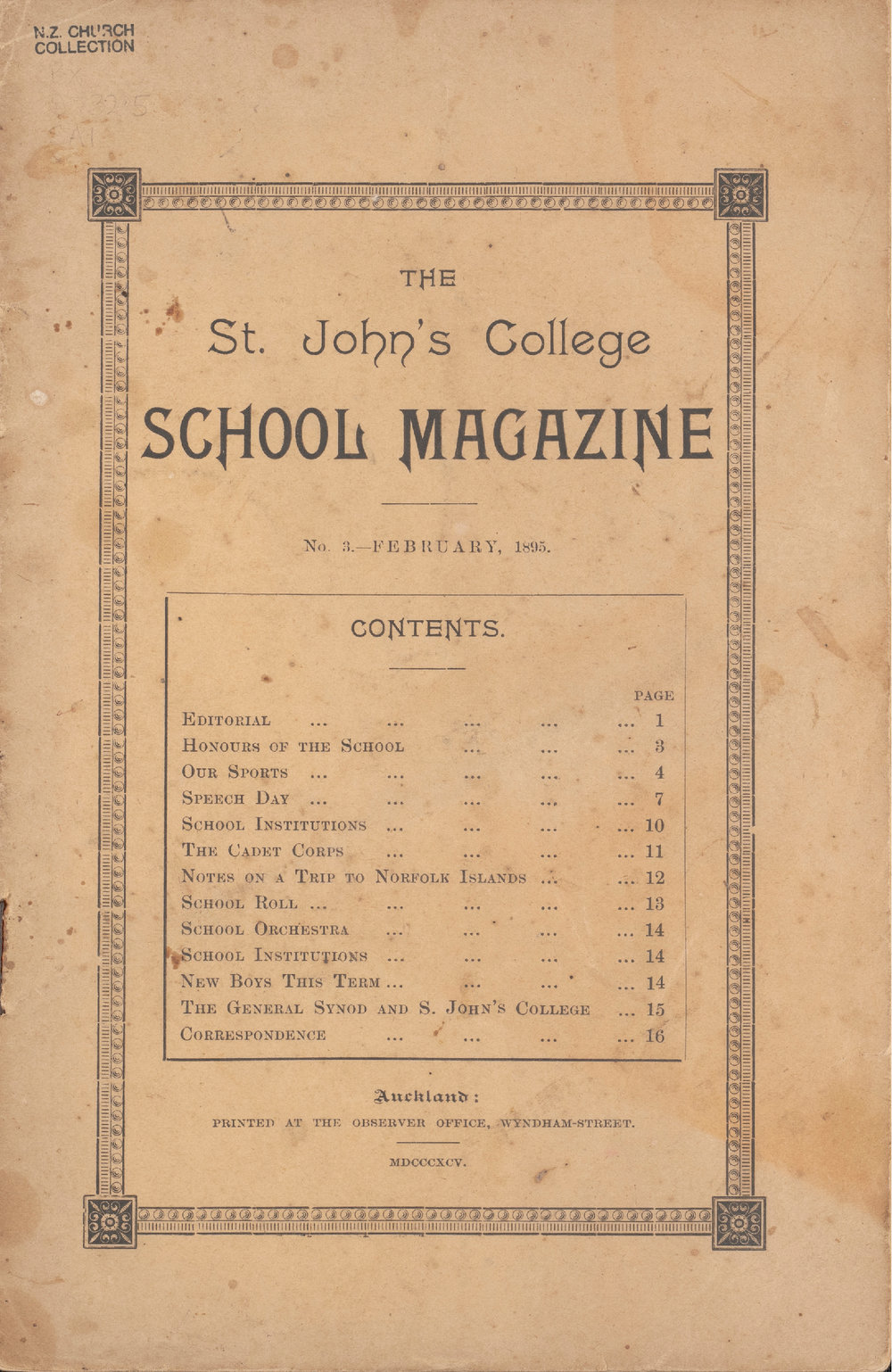 St John's Collegiate School Magazine February 1895