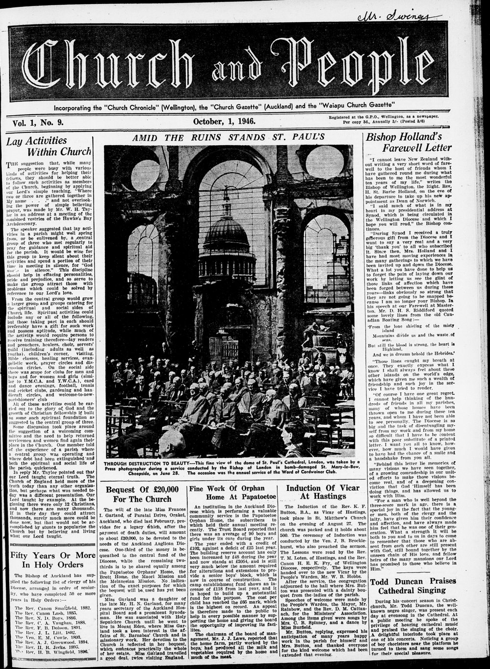 Church &amp; People: October 1946