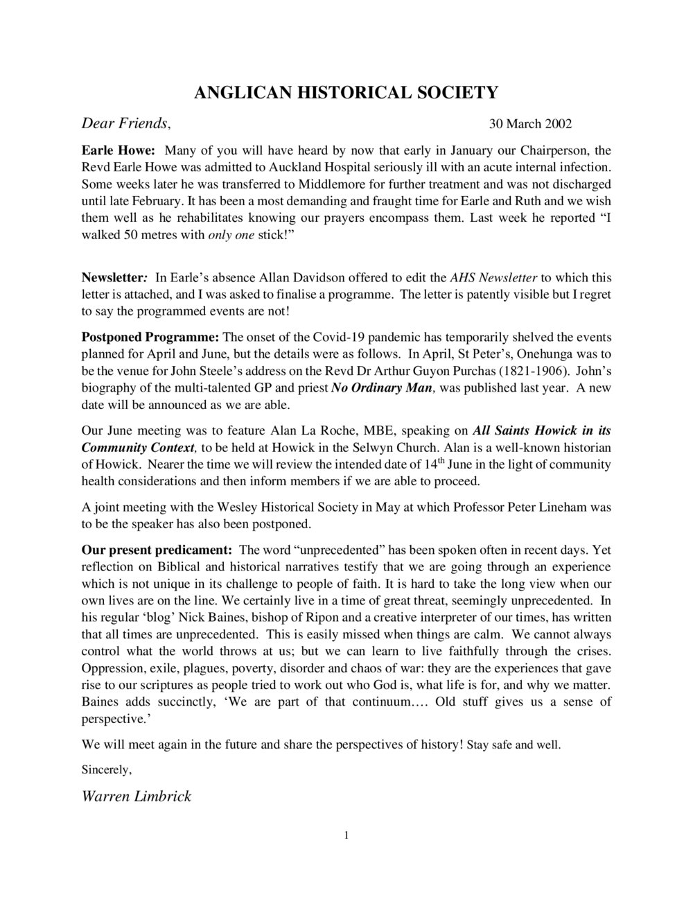 Anglican Historical Society: April 2020 - Newsletter 70