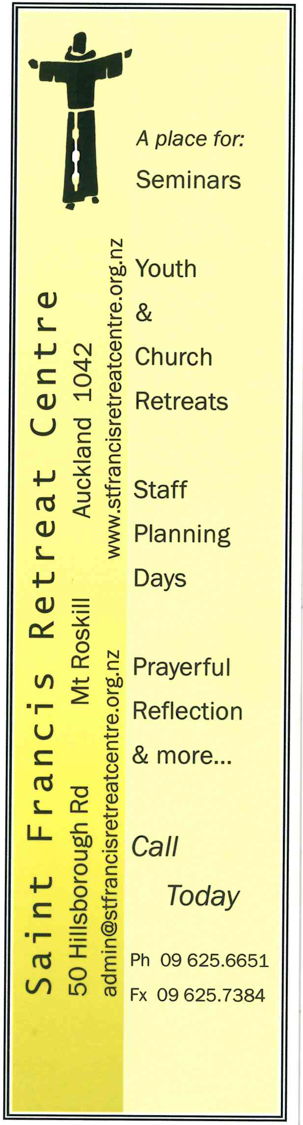 St Francis Retreat Centre Bookmark