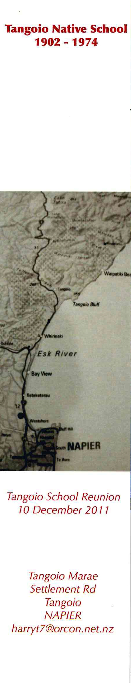 Tangoio School Reunion Bookmark