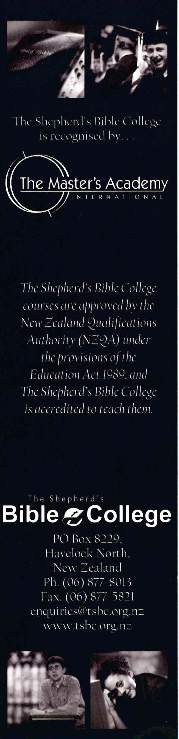 The Shepherd's Bible College Bookmark