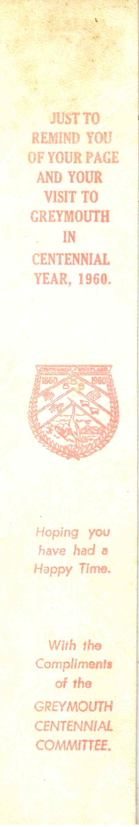 Greymouth Centennial Leather Bookmark