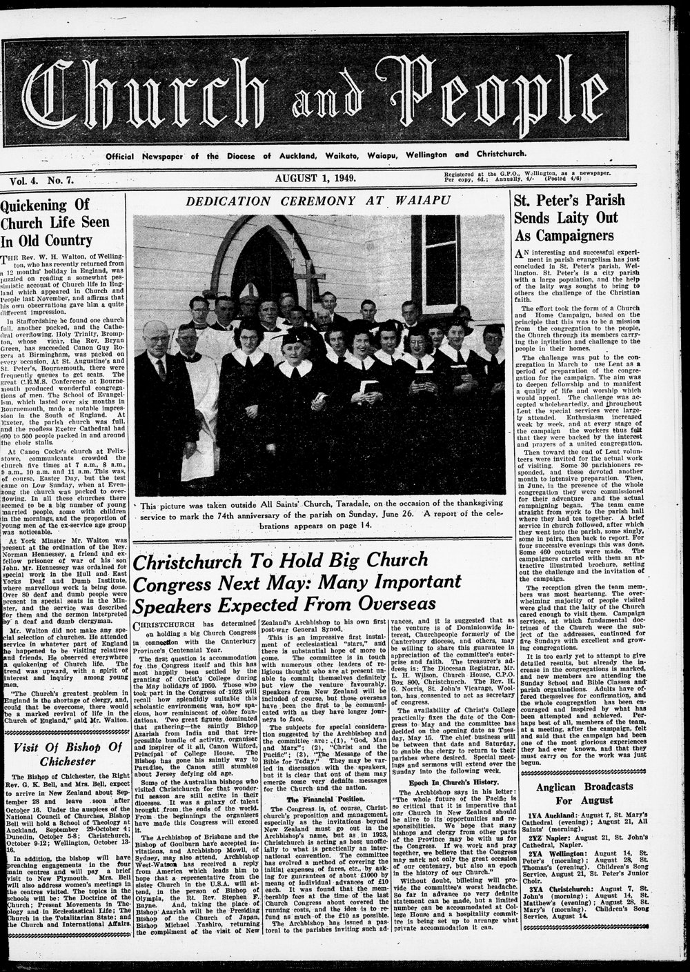 Church &amp; People: August 1949