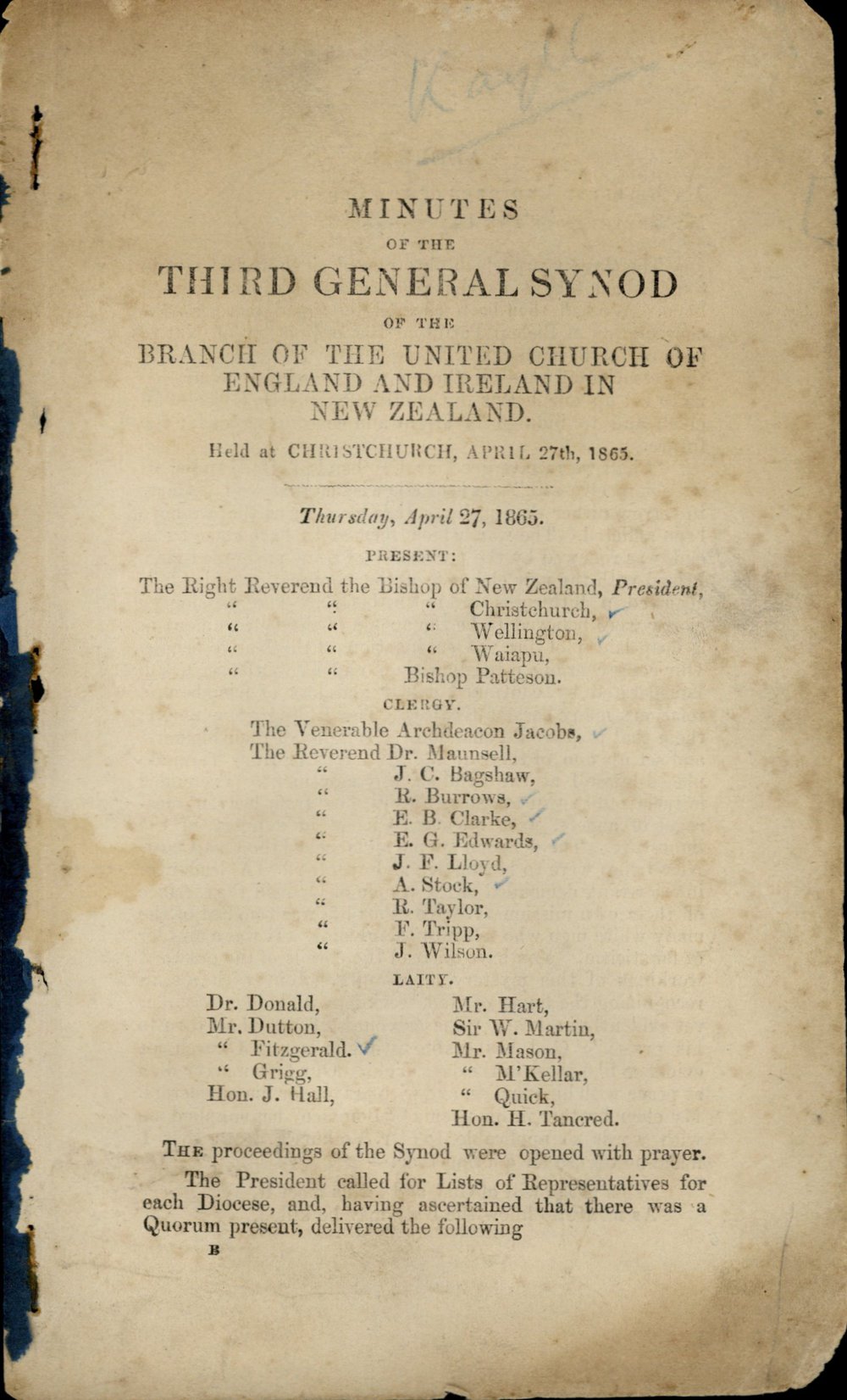 Proceedings of the General Synod:  3rd General Synod, 1865