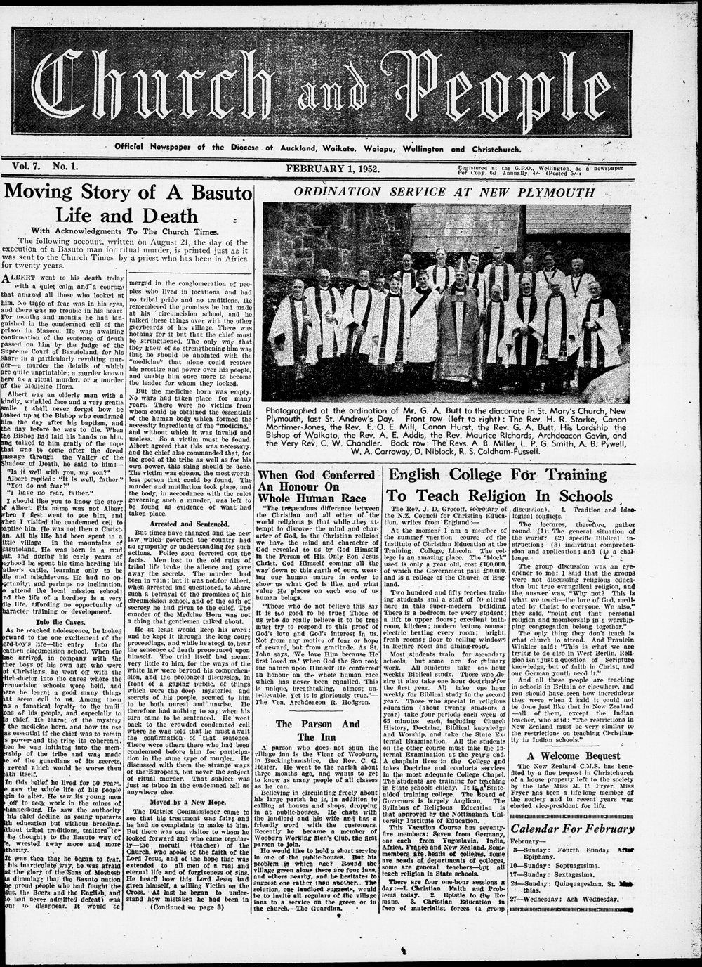 Church &amp; People: February 1952