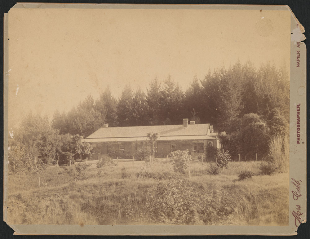 Te Aute College 'the cottage', with a portrait of Mrs J Williams on the verso