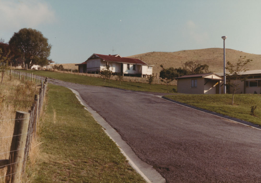 Te Aute College road, hill, houses