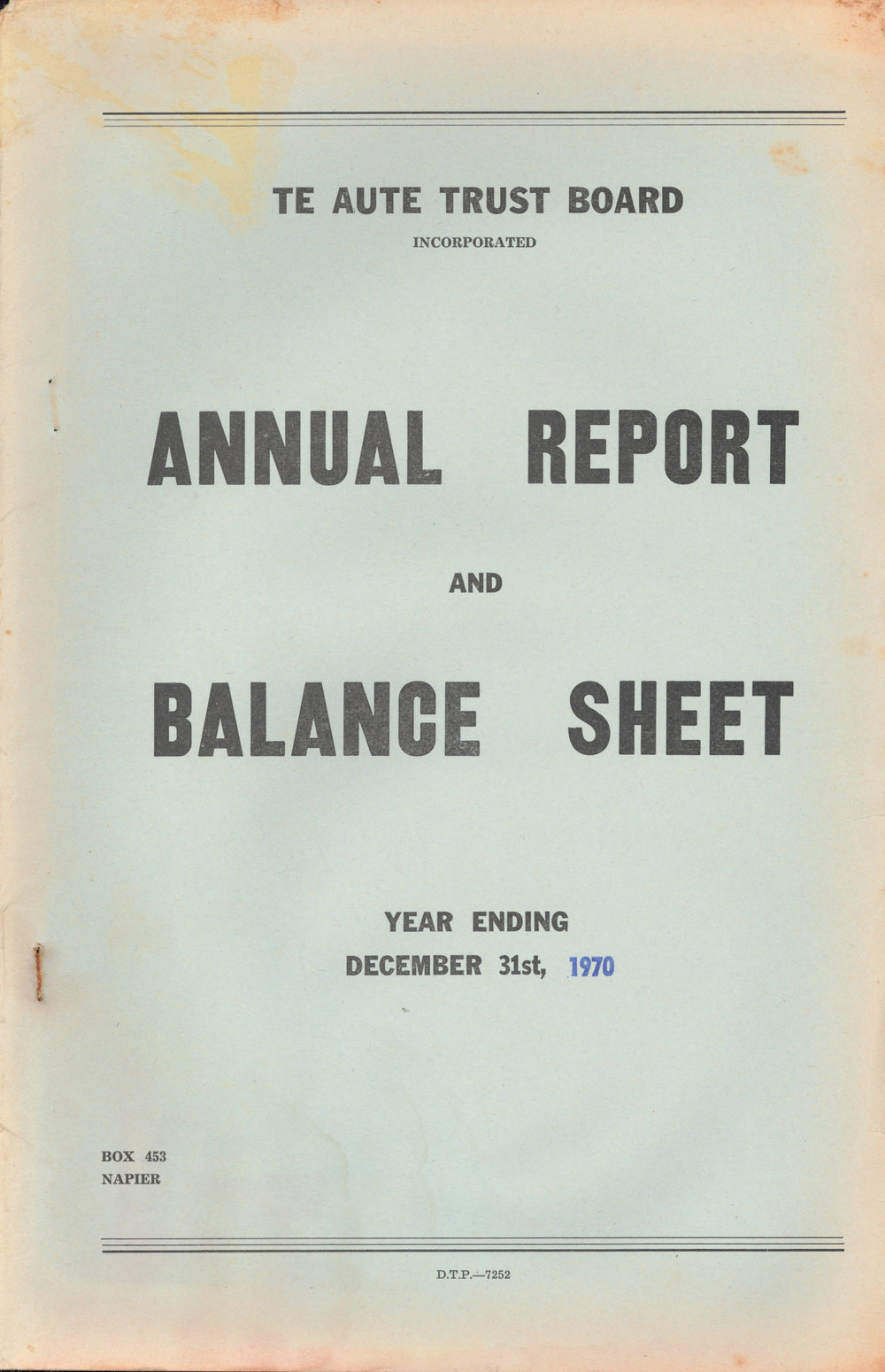 Te Aute Trust Board Annual Report 1970
