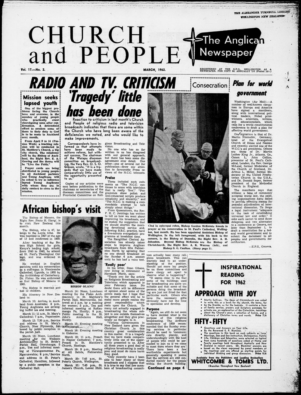 Church &amp; People: March 1962