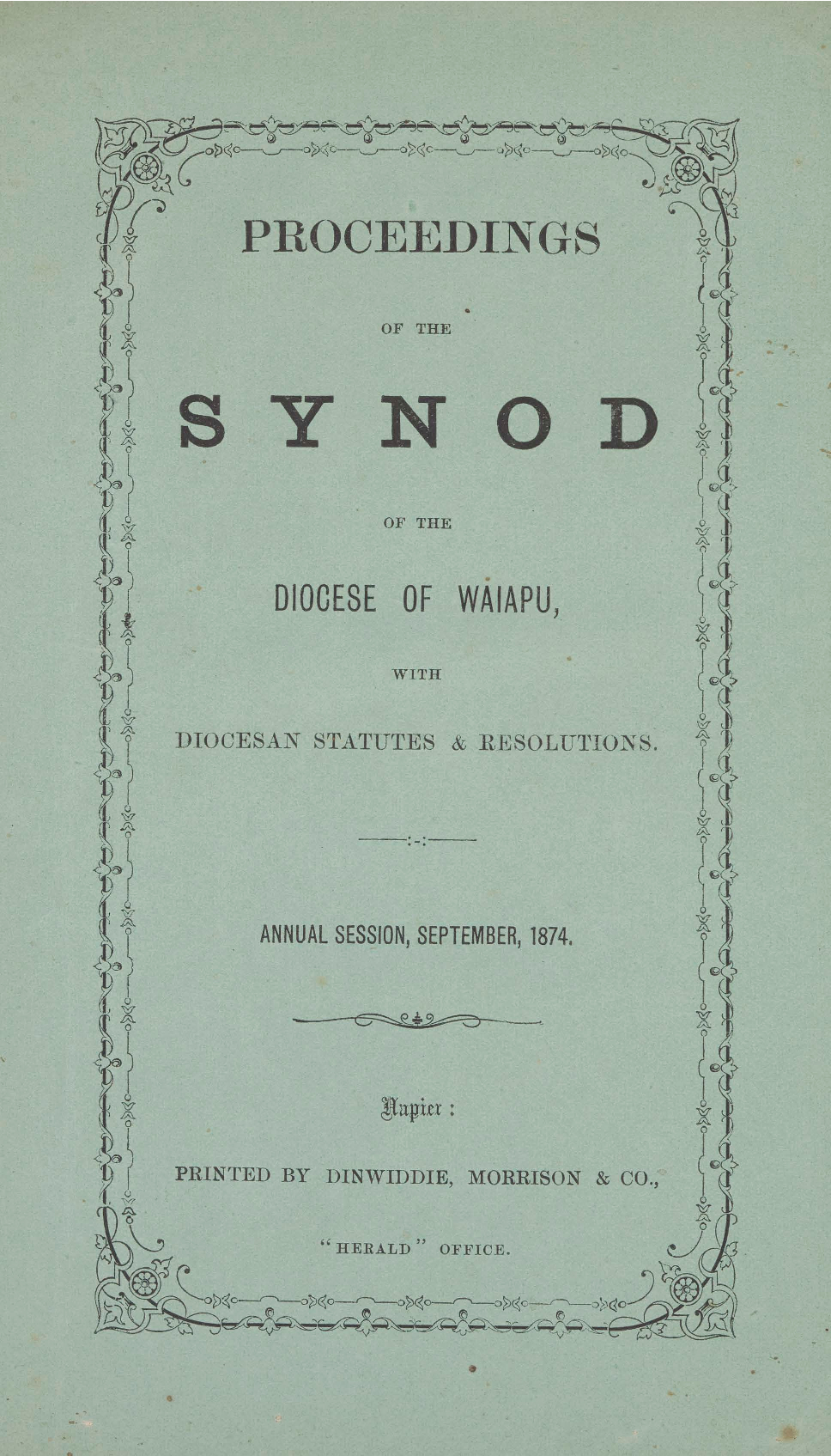 Diocese of Waiapu Synod Proceedings 1874