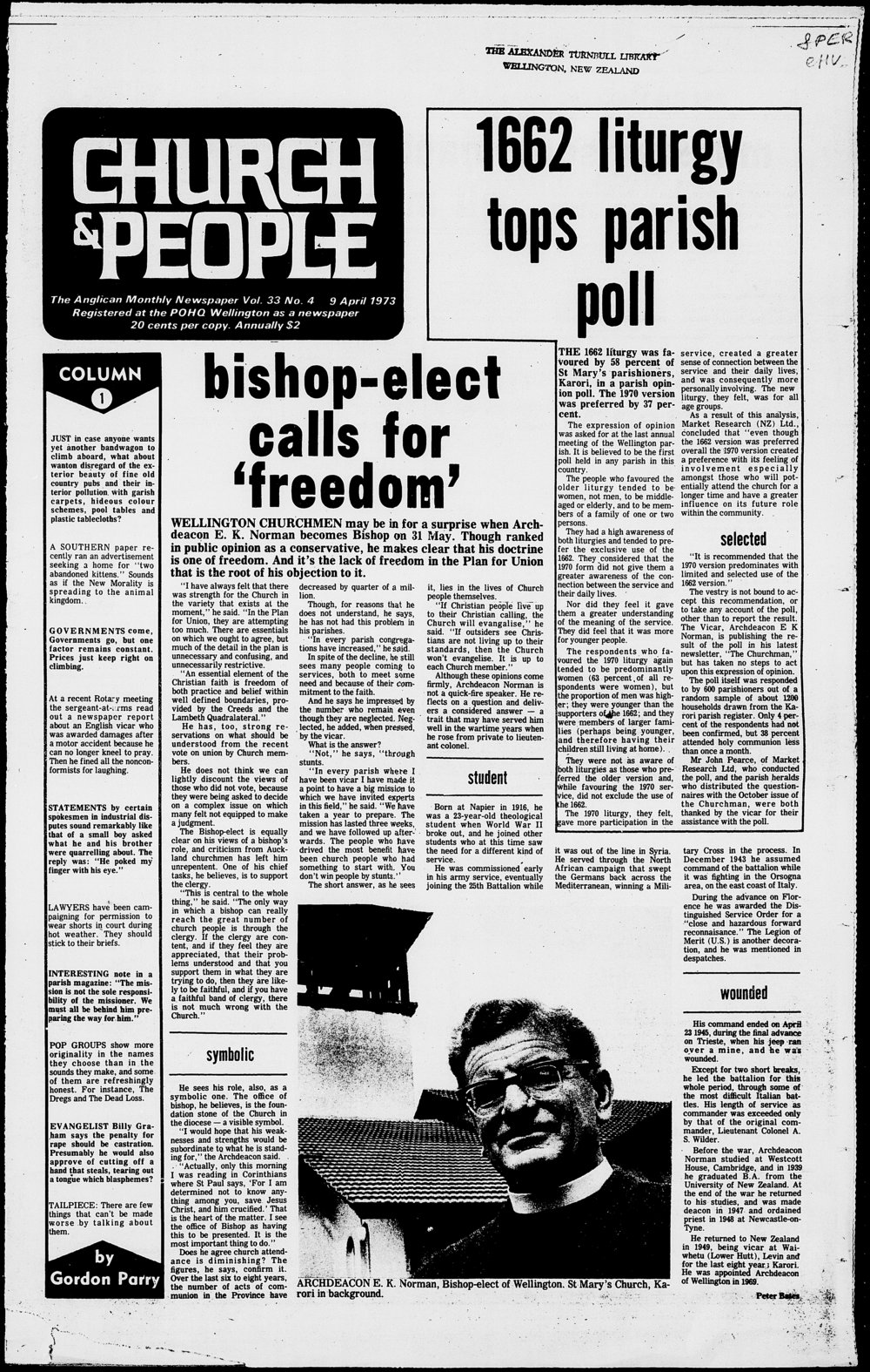 Church &amp; People: 9th April 1973