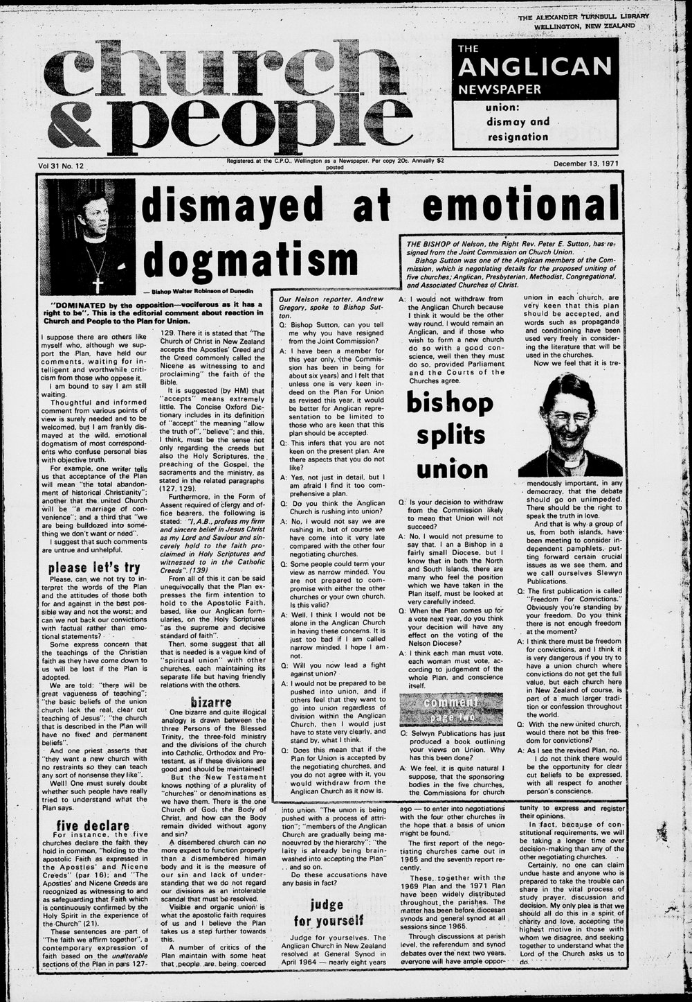 Church &amp; People: 13th December 1971