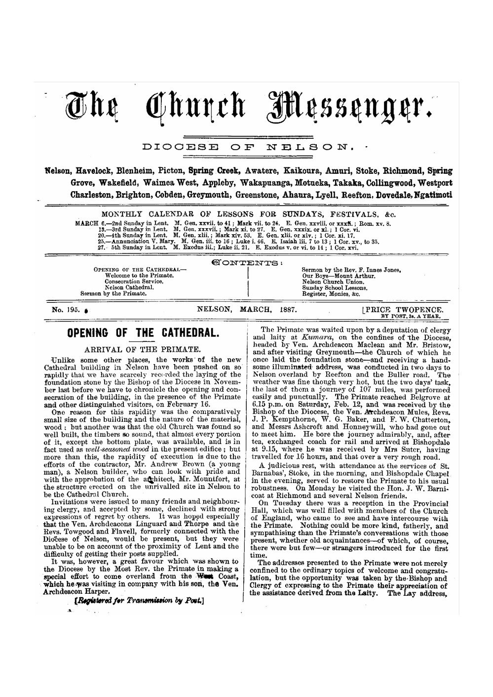 New Zealand Church Messenger, Nelson: March 1887