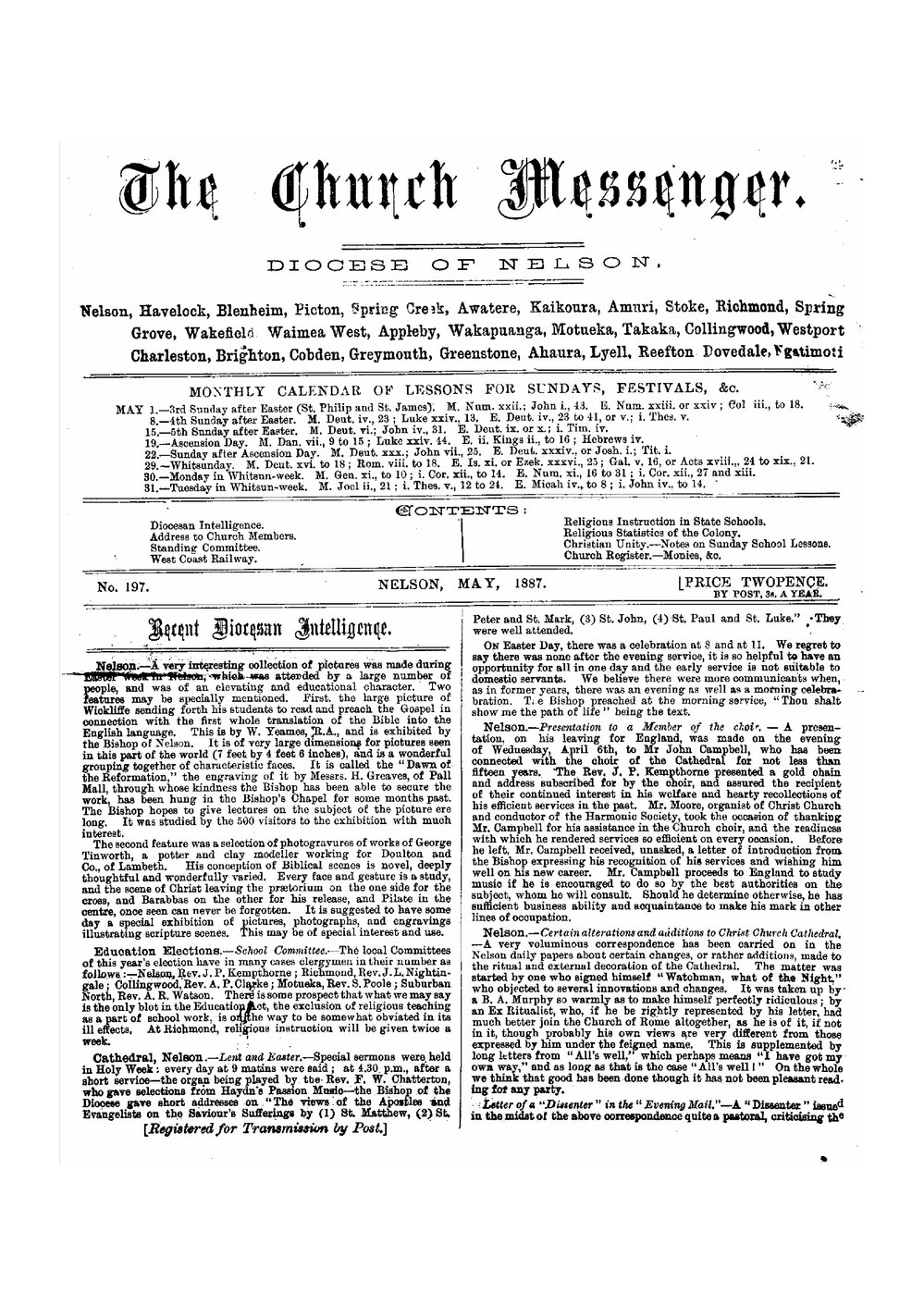New Zealand Church Messenger, Nelson: May 1887