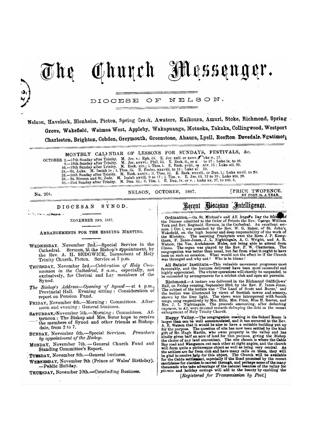 New Zealand Church Messenger, Nelson: October 1887