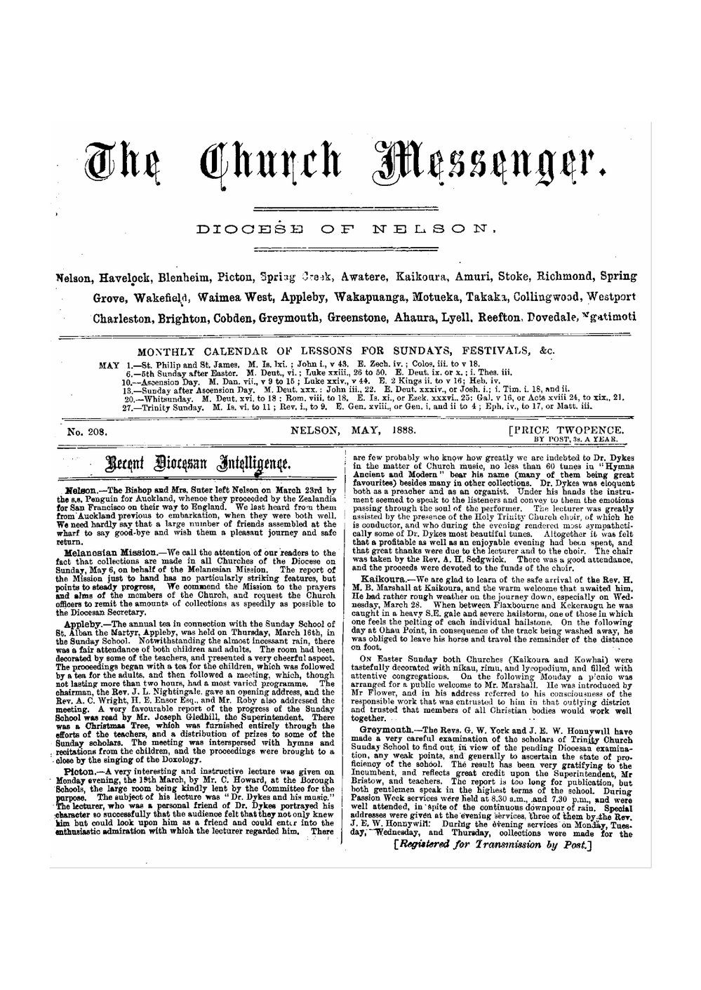 New Zealand Church Messenger, Nelson: May 1888